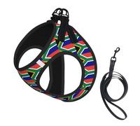 South African Flag Print Dog Harness Small Sized And Leash Set, Step In Soft Light Puppy Vest Breathable Mesh Pet Harness