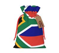 South African Flag Print Holiday Burlap Gift Bag With Drawstring, Small Party Favor Pouches For Christmas Gifting-S Size