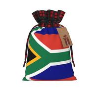 South African Flag Print Plaid Burlap Bag With Drawstring Christmas Burlap Pouches For Birthday Party Favors Gift