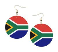 South African flag Print Round Leather Earrings for Women, Lightweight Dangle Drop Hoop Jewelry Set White,Birthday Party Gift