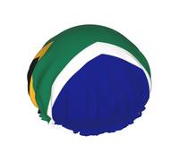 South African flag Print Shower Cap for Women & Men â€“ Reusable Double-Layer Bath Hair Cap with Elastic Strap One Size