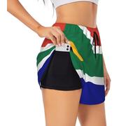 South African Flag Print Women's Athletic Shorts Pockets Stylish Comfortable Workout 2 in 1 Running Shorts, Black, Medium