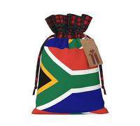 South African Flag Printing Color Matching Plaid Christmas Bag With Drawstring For Christmas Birthdays Party,4.7x6.9 Inch