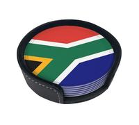 South African flag Round leather coasters (set of 6) Delicate and soft table decorations, suitable for coffee cups, mugs, etc.