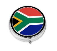 South African Flag Round mini Pill Box, Lightweight and Portable, with 3 Plastic Inserts, Suitable for Carrying in Pockets or Wallets.
