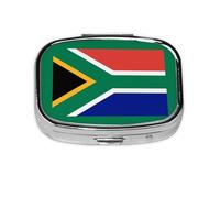 South African Flag Square Pill Box with Full Print Design - Portable Metal Travel Case for Vitamins & Medication, 2.2x1.6x0.7 Inch.