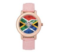 South African Flag Women's Leather Watch Easy Reader Minimalist Wristwatch Pink Rose Gold Strap Watches