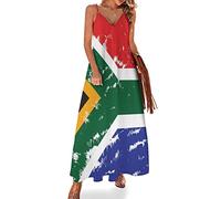 South African Flag Women's Maxi Dress V Neck Spaghetti Strap Dresses Summer Slip Sundress XL