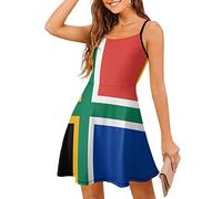 South African Nordic Cross Flag Women's Spaghetti Strap Mini Dress Sleeveless Sundress Adjustable Backless Beach Dresses S