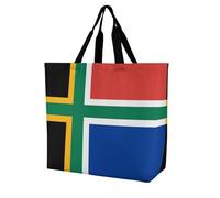 South African Nordic Crossed Flag Reusable Grocery Bag Large Capacity Foldable Shopping Tote with Inner Pocket