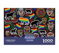 South African Rainbow Flag And Silhouette of Animals Wooden Jigsaw Puzzle Waterproof 1000 Piece Puzzles for Adults Gifts Challenging And Brainteasing Games