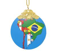 South America Flags Map Desig Print Decorations Ornament For Christmas Tree, Xmas Metal Clasp Hanging Pendant For Holiday Decor