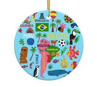 South America Map With Icons Christmas Ornaments, Xmas Tree Decor, Festive Tree Ceramic Hanging