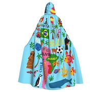 South America Map With Icons Print Adults Hooded Cloak, Halloween Robe Hooded Cape Witch Wizard Cosplay Costumes For Men Women