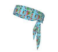 South America Map With Icons Print Head Tie Headbands, Ninja Karate Tie, Athletic Sweatbands,Sweat Wicking Workout Head Band