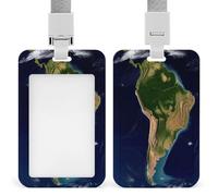 South America Satellite Image ID Badge Holder Waterproof Card Protector Push-Pull Slot Work ID Card Holder with Lanyard Personalized Detachable Card Holders for Office Corporate Use