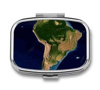South America Satellite Image Pill Box 2 Compartment Pill Case Portable Pocket Pill Organizer Medicine Vitamin Organizer for Men Women