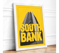 South Bank Modern Mid-Century Framed Wall Art Print A2 (59.4×42cm) White, Wall Decor for Living Room, Bedroom, Office & Home, Ready to Hang, Art Gift