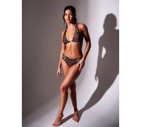South Beach Animal Print Triangle Halterneck Bikini Top Brown Mix