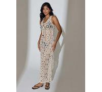 South Beach Crochet Tie Front Maxi Dress, Beige, Size 16, Women Beige