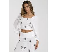 South Beach Women's Embroidered Shirred Long sleeve Top in White | Size: 14 South Beach White 14