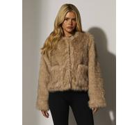 South Beach Faux Fur Double Pocket Jacket In Beige Beige XL