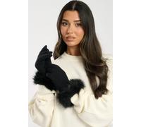 South Beach Faux Fur Gloves In Black Black One Size