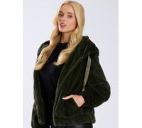 South Beach Faux Fur Hooded Jacket In Khaki Khaki 6