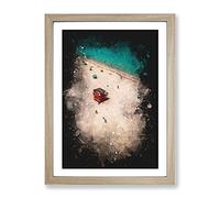 South Beach In Miami Paint Splash Modern Framed Wall Art Print, Ready to Hang Picture for Living Room Bedroom Home Office Décor, Oak A4 (34 x 25 cm)