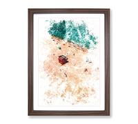 South Beach In Miami Watercolour Modern Framed Print | A4 Walnut Framed Wall Art | Ready to Hang | Modern Beach Picture | Living Room Bedroom Lounge Office