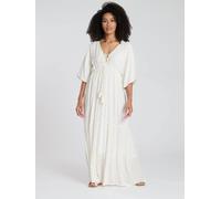 South Beach Metallic Jacquard Spot Tiered Maxi Dress In Cream Cream 16