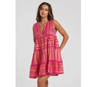 South Beach Metallic Jaquard Sleeveless Tiered Knee Length Dress In Pink Pink 12