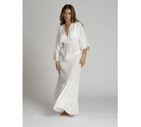 South Beach Metallic Kimono Sleeve Beach Maxi Dress In White White 8