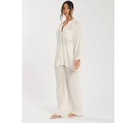 South Beach Metallic Stripe Balloon Sleeve Beach Shirt In White White 8