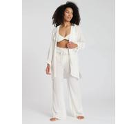 South Beach Metallic Stripe Shirred Waist Beach Pant In White White 16