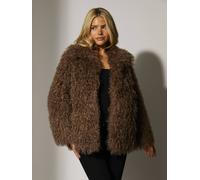 South Beach Mongolian Faux Fur Jacket In Brown Brown L