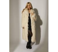 South Beach Mongolian Faux Fur Lapel Long Line Coat In Cream Cream M