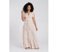 South Beach Printed Metallic Frill Wrap Top In Natural Natural 14