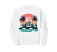 South Beach Retro Tropical Paradise Art Deco Poster Florida Vacation Sweatshirt, Adult Unisex, White, Large