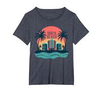 South Beach Retro Tropical Paradise Art Deco Poster T-Shirt, Women's Plus, Heather Blue, 3X