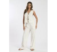South Beach Women's Stripe Linen Blend Tie Front Waistcoat in Cream | Size: 16 South Beach Cream 16