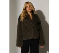 South Beach Tipped Faux Fur Collar Short Jacket In Grey Grey M