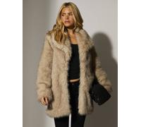 South Beach Tipped Long Pile Faux Fur Collar Mid Length Jacket In Beige Beige M
