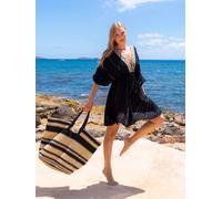 South Beach Women's V Neck Sequin Metallic Stripe Mini Dress in Black | Size: 8 South Beach Black 8