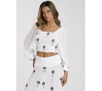 South Beach Women's Embroidered Shirred Long sleeve Top in White | Size: 14 South Beach White 14