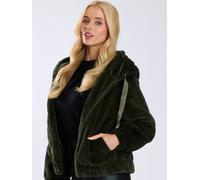 South Beach Women's Faux Fur Hooded Jacket in Khaki | Size: 10 South Beach Khaki 10