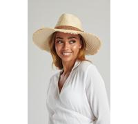 South Beach Women's Fedora Hat With Frayed Edges & Metallic Band in Cream | Size: Medium/Large South Beach Cream M/L