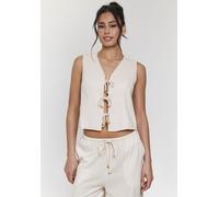 South Beach Women's Linen Blend Tie Front Waistcoat in Beige | Size: 16 South Beach Beige 16