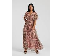 South Beach Women's Metallic Chiffon Button Detail Maxi Dress in Coral | Size: 12 South Beach Coral 12