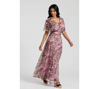 South Beach Women's Metallic Chiffon Button Detail Maxi Dress in Pink | Size: 14 South Beach Pink 14